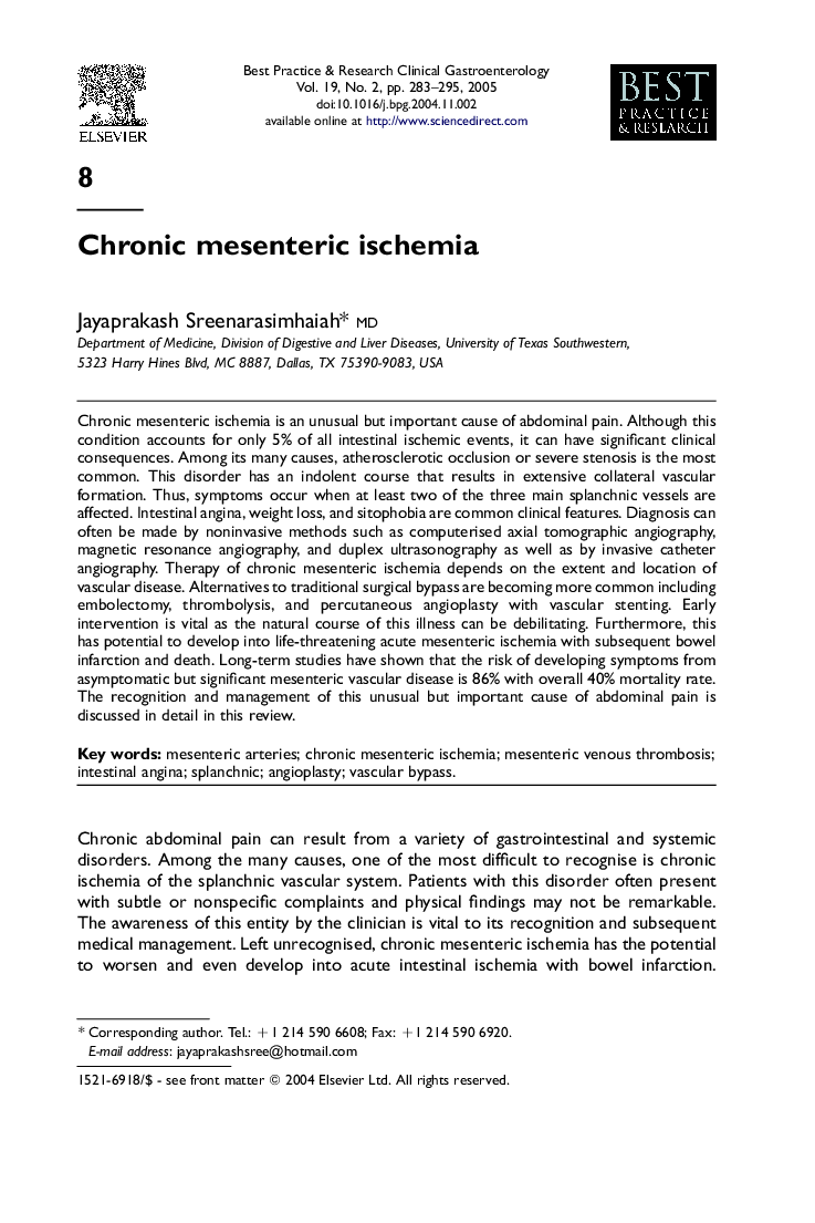 Chronic mesenteric ischemia
