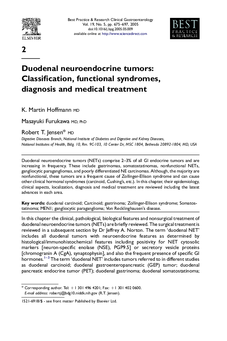 Duodenal neuroendocrine tumors: Classification, functional syndromes, diagnosis and medical treatment