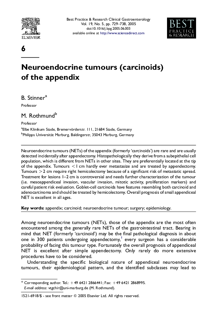 Neuroendocrine tumours (carcinoids) of the appendix