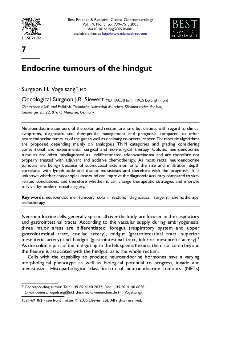 Endocrine tumours of the hindgut