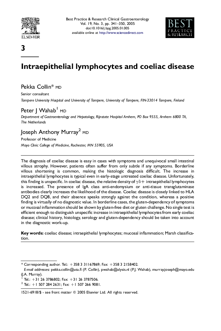 Intraepithelial lymphocytes and coeliac disease