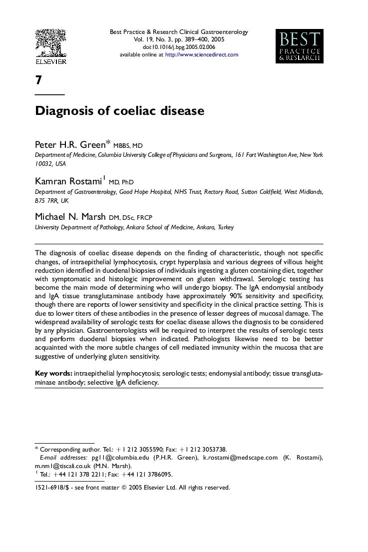 Diagnosis of coeliac disease