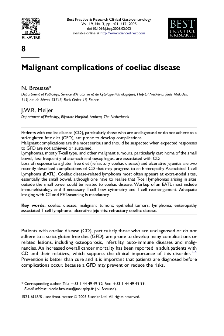 Malignant complications of coeliac disease