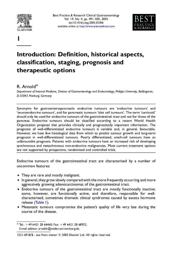 Introduction: Definition, historical aspects, classification, staging, prognosis and therapeutic options