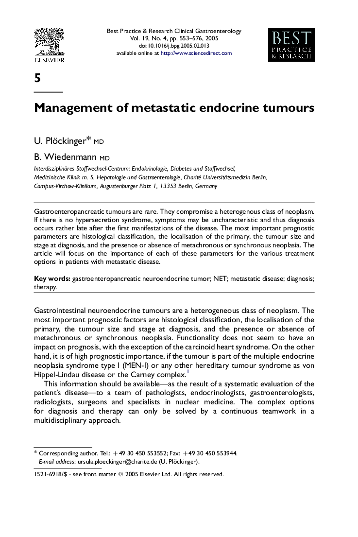 Management of metastatic endocrine tumours