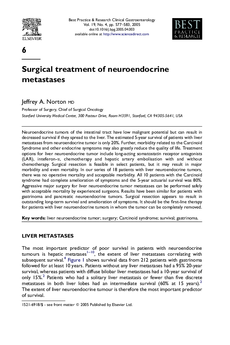 Surgical treatment of neuroendocrine metastases