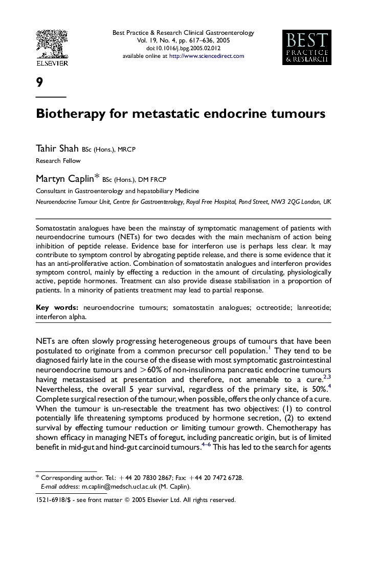 Biotherapy for metastatic endocrine tumours