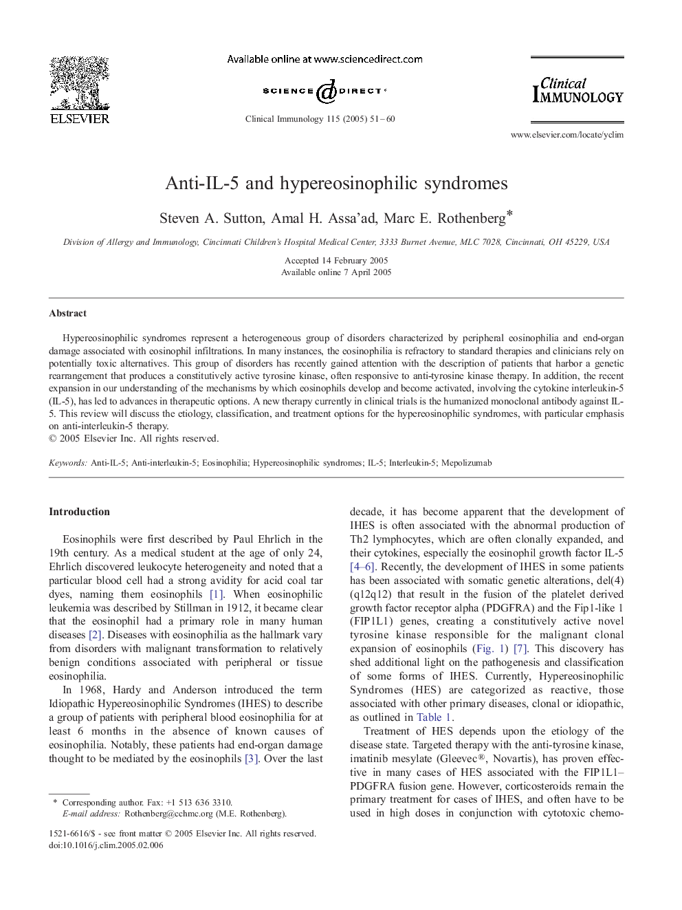 Anti-IL-5 and hypereosinophilic syndromes