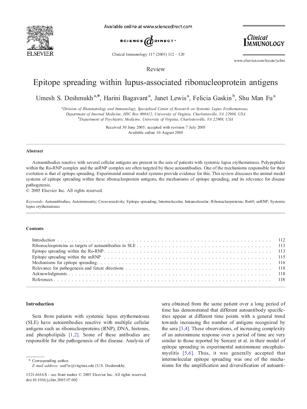 Epitope spreading within lupus-associated ribonucleoprotein antigens