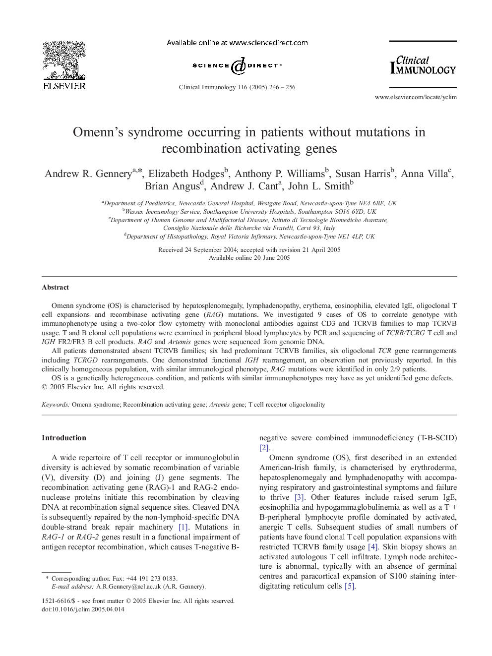 Omenn's syndrome occurring in patients without mutations in recombination activating genes