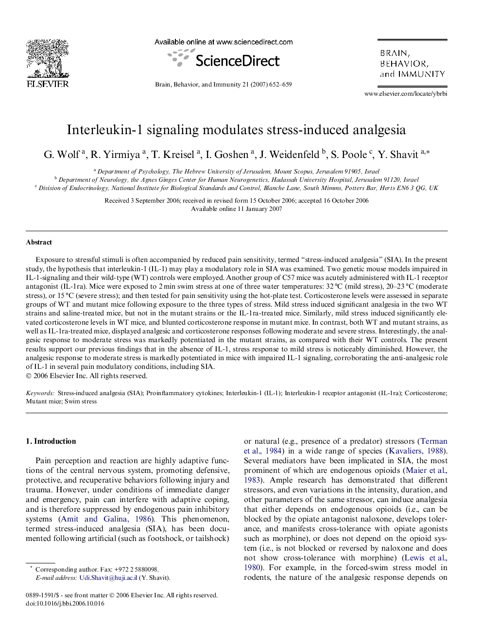 Interleukin-1 signaling modulates stress-induced analgesia