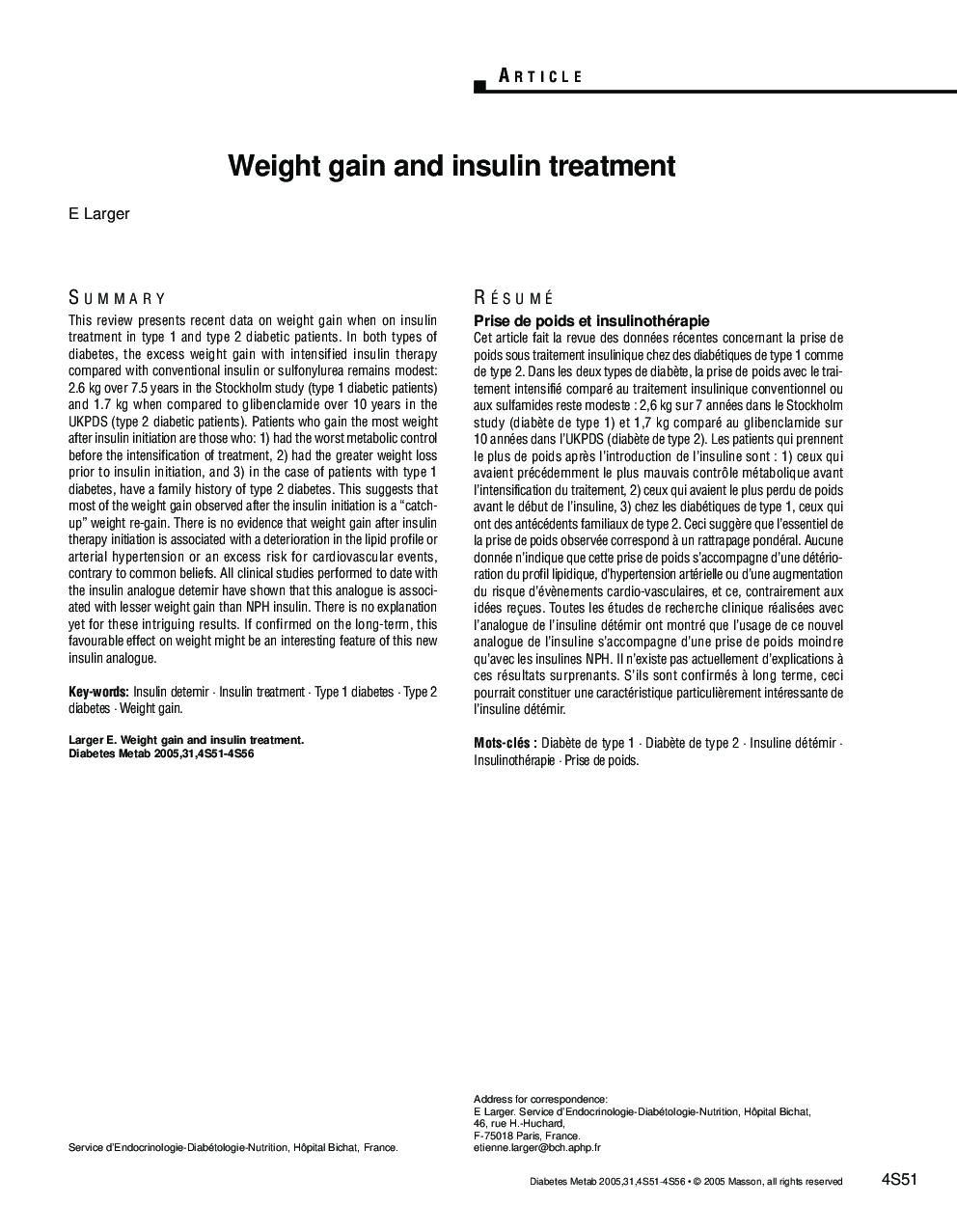 Weight gain and insulin treatment