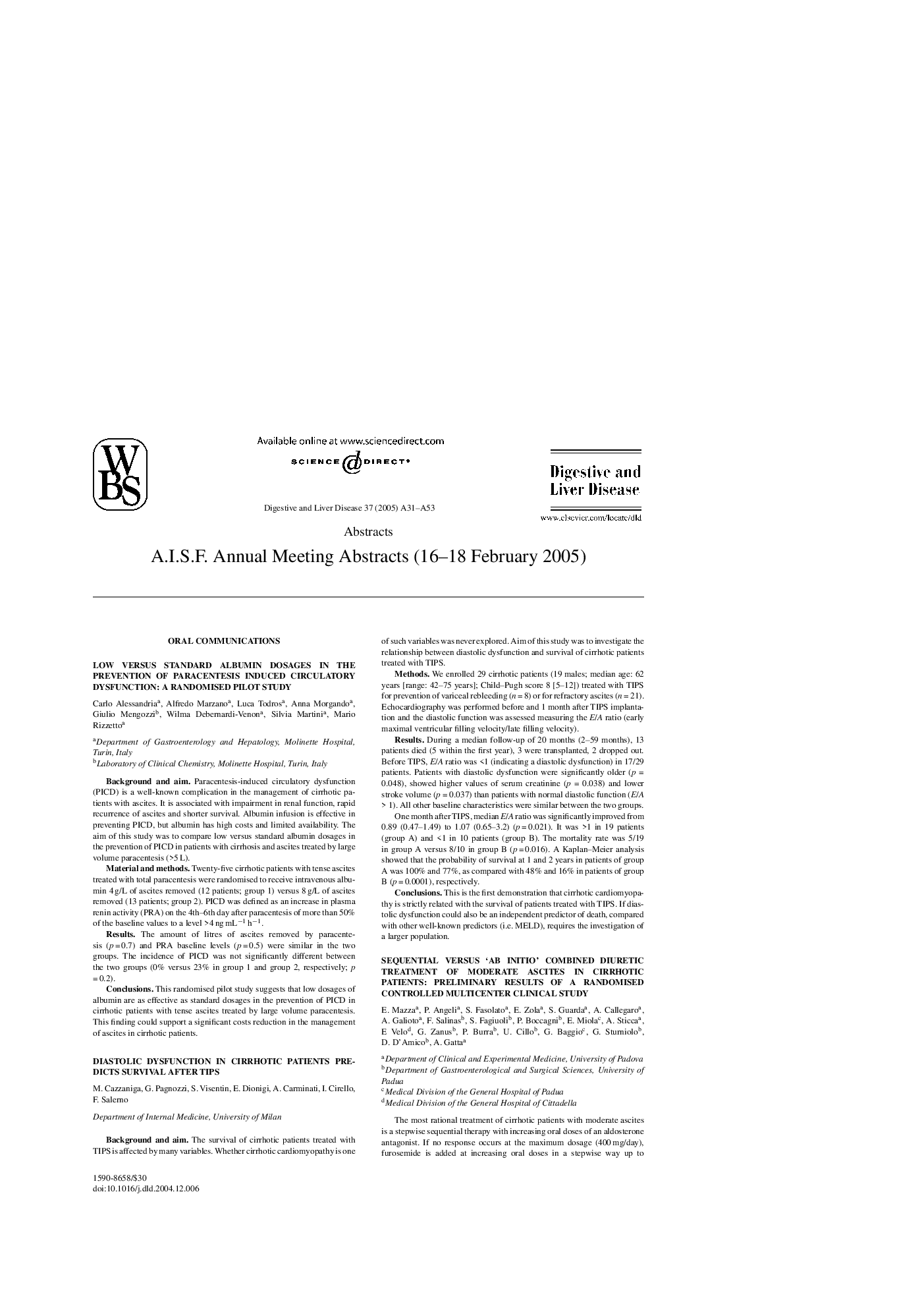 AISF Annual Meeting abstracts (16/18 February 2005)