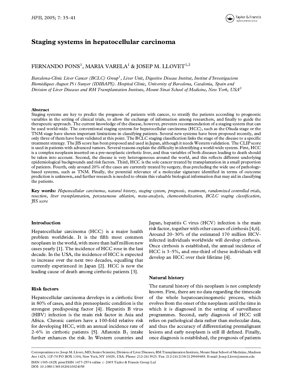 Staging systems in hepatocellular carcinoma