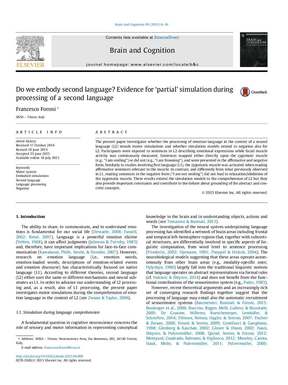 Do we embody second language? Evidence for ‘partial’ simulation during processing of a second language