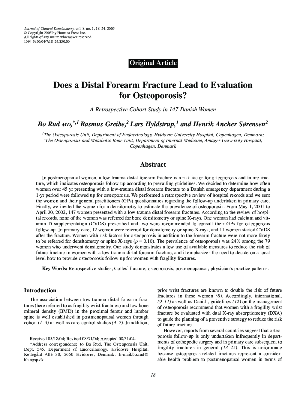 Does a Distal Forearm Fracture Lead to Evaluation for Osteoporosis?