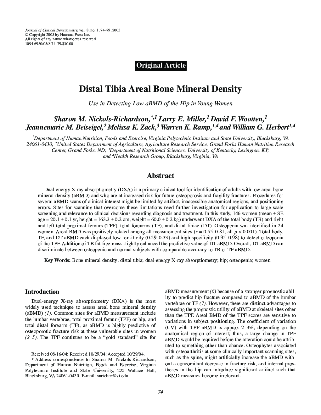 Distal Tibia Areal Bone Mineral Density