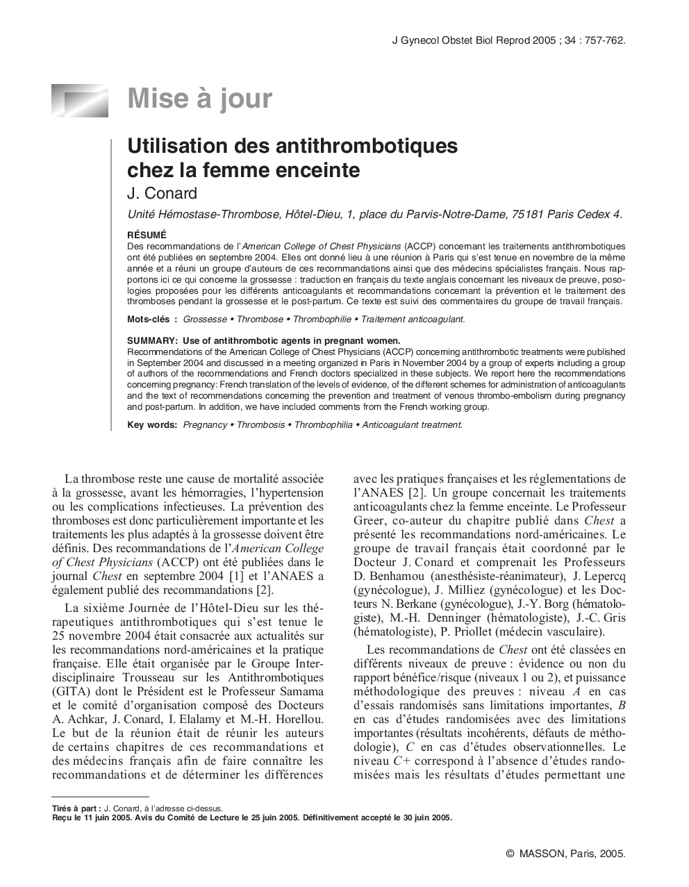 Utilisation des antithrombotiques chez la femme enceinte