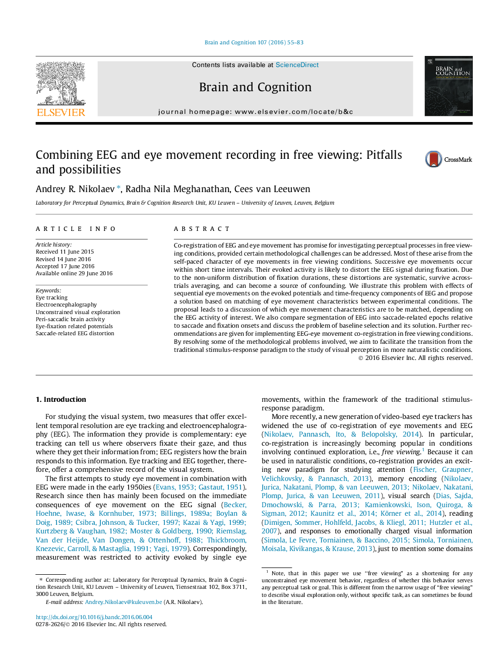 Combining EEG and eye movement recording in free viewing: Pitfalls and possibilities