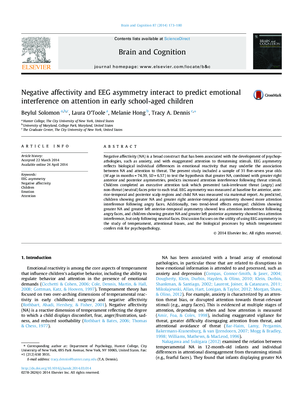 Negative affectivity and EEG asymmetry interact to predict emotional interference on attention in early school-aged children