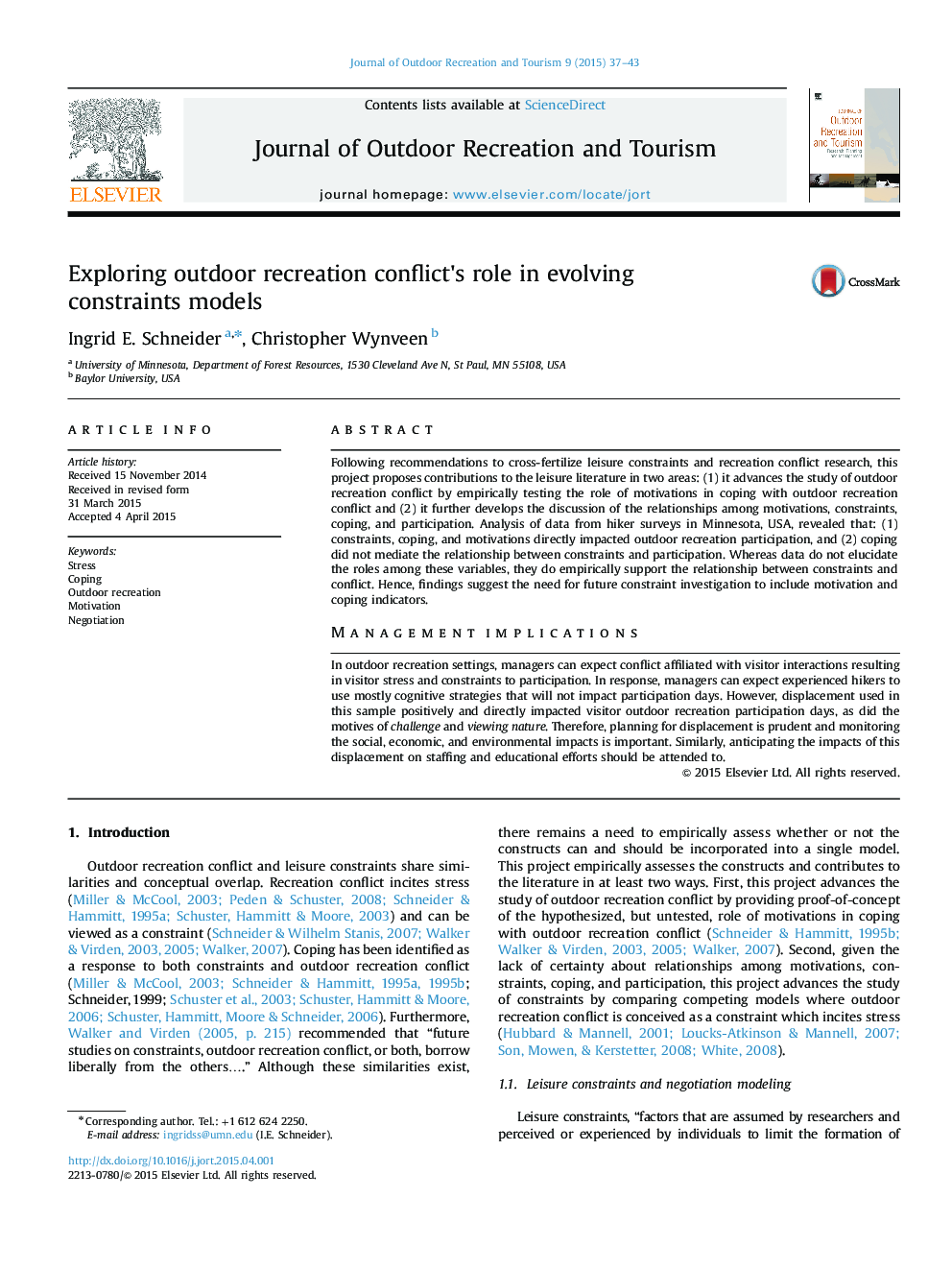 Exploring outdoor recreation conflict׳s role in evolving constraints models