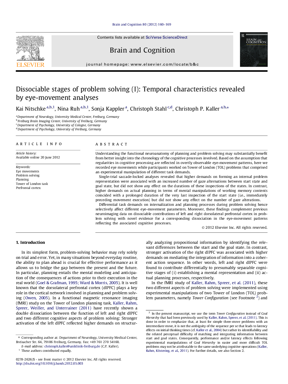 Dissociable stages of problem solving (I): Temporal characteristics revealed by eye-movement analyses