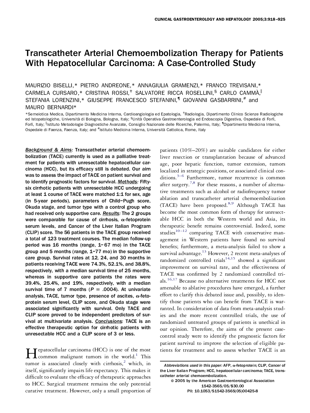 Transcatheter Arterial Chemoembolization Therapy for Patients With Hepatocellular Carcinoma: A Case-Controlled Study