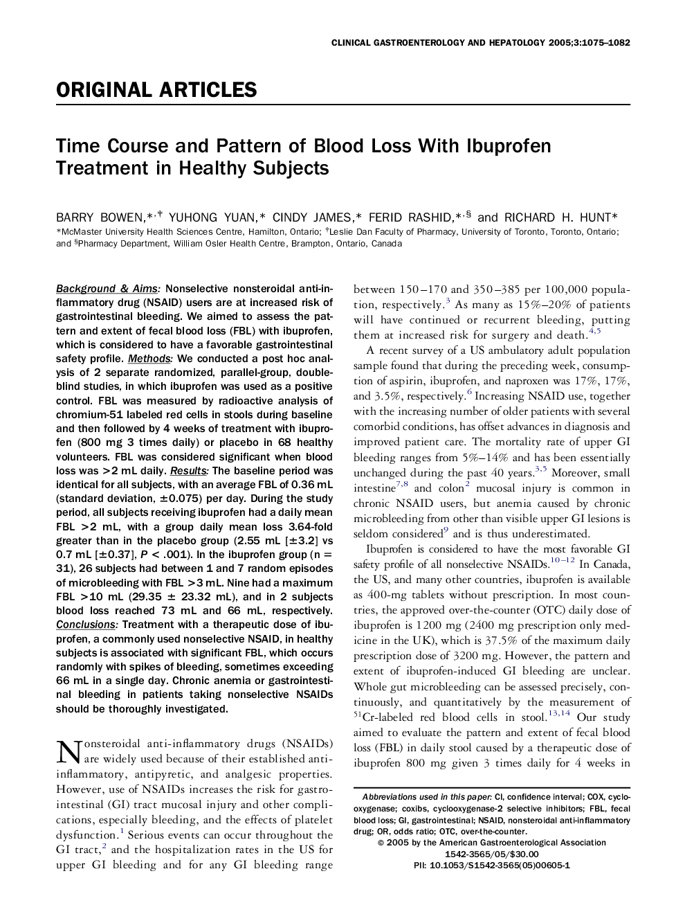 Time Course and Pattern of Blood Loss With Ibuprofen Treatment in Healthy Subjects