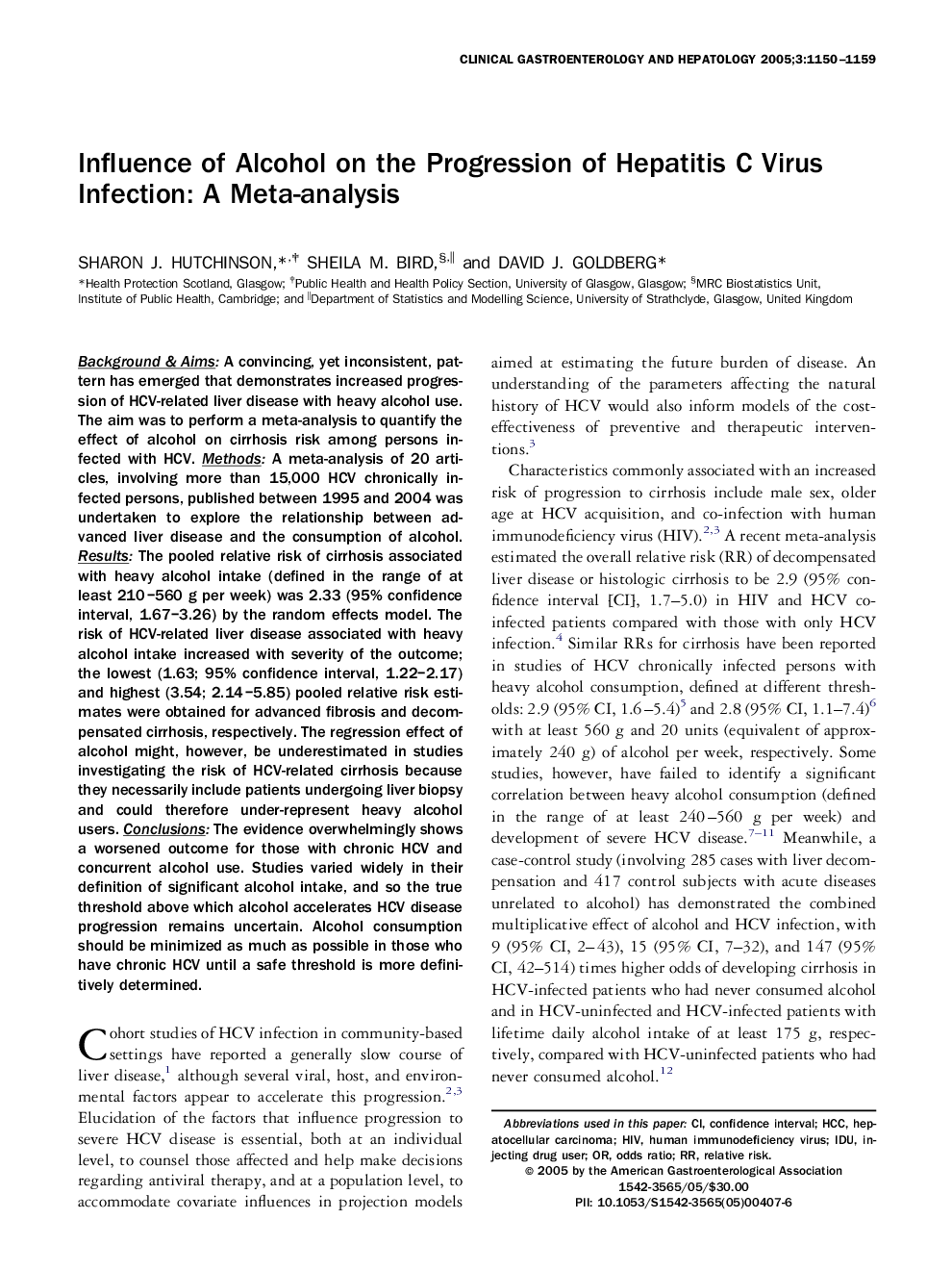 Influence of Alcohol on the Progression of Hepatitis C Virus Infection: A Meta-analysis