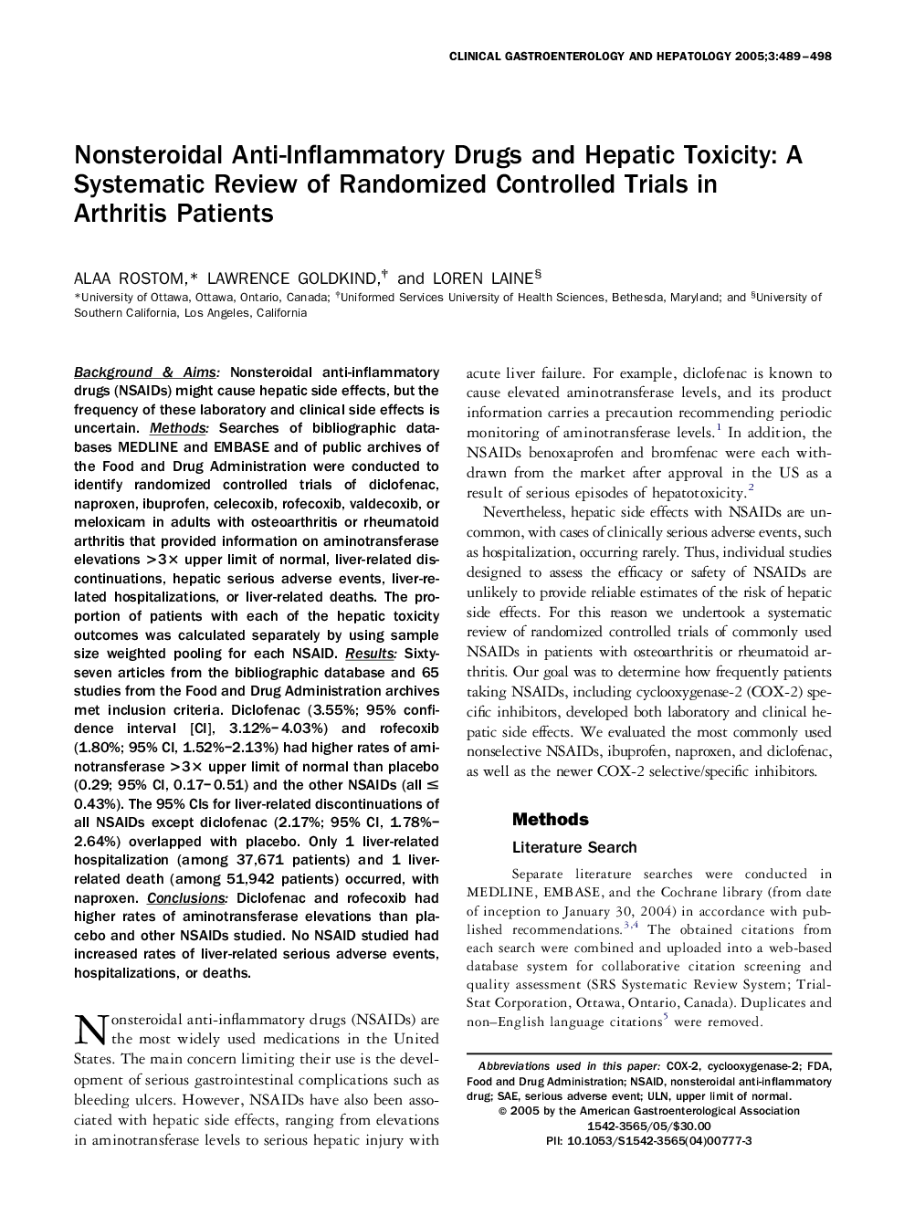 Nonsteroidal Anti-Inflammatory Drugs and Hepatic Toxicity: A Systematic Review of Randomized Controlled Trials in Arthritis Patients