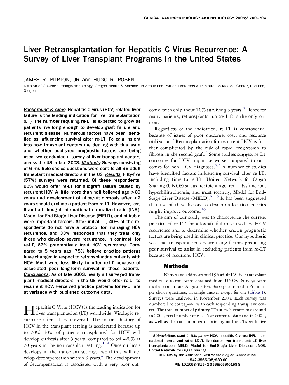 Liver Retransplantation for Hepatitis C Virus Recurrence: A Survey of Liver Transplant Programs in the United States