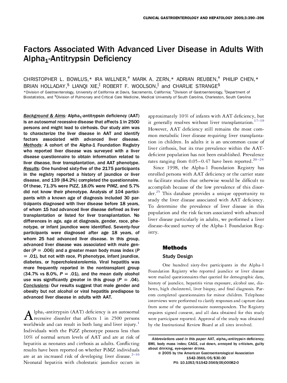 Factors associated with advanced liver disease in adults with alpha1-antitrypsin deficiency