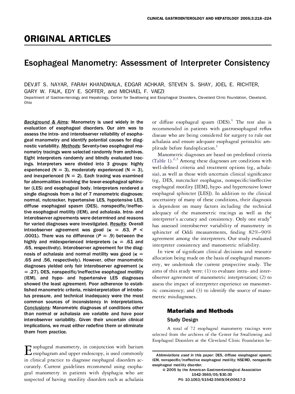 Esophageal manometry: Assessment of interpreter consistency