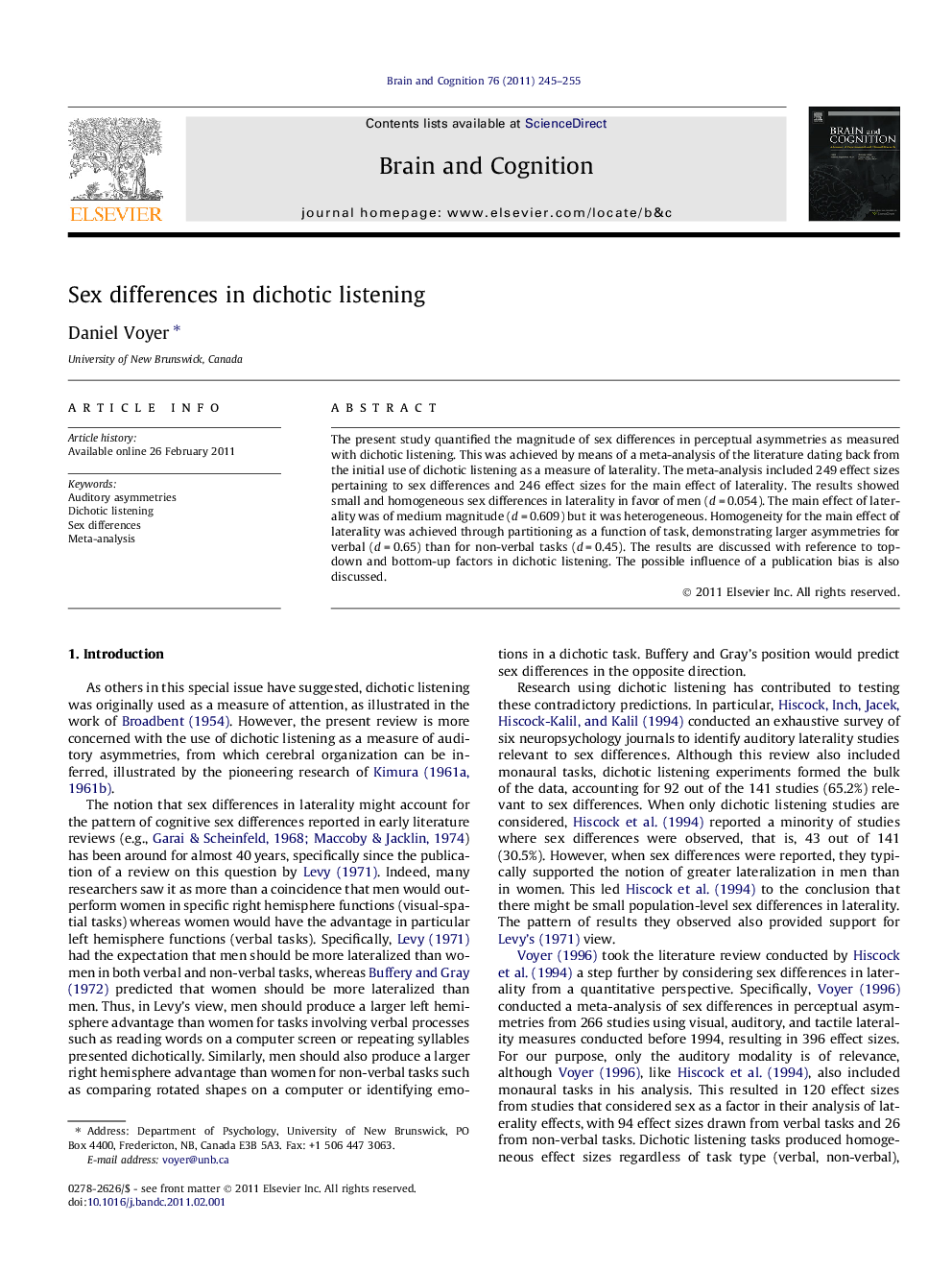 Sex differences in dichotic listening