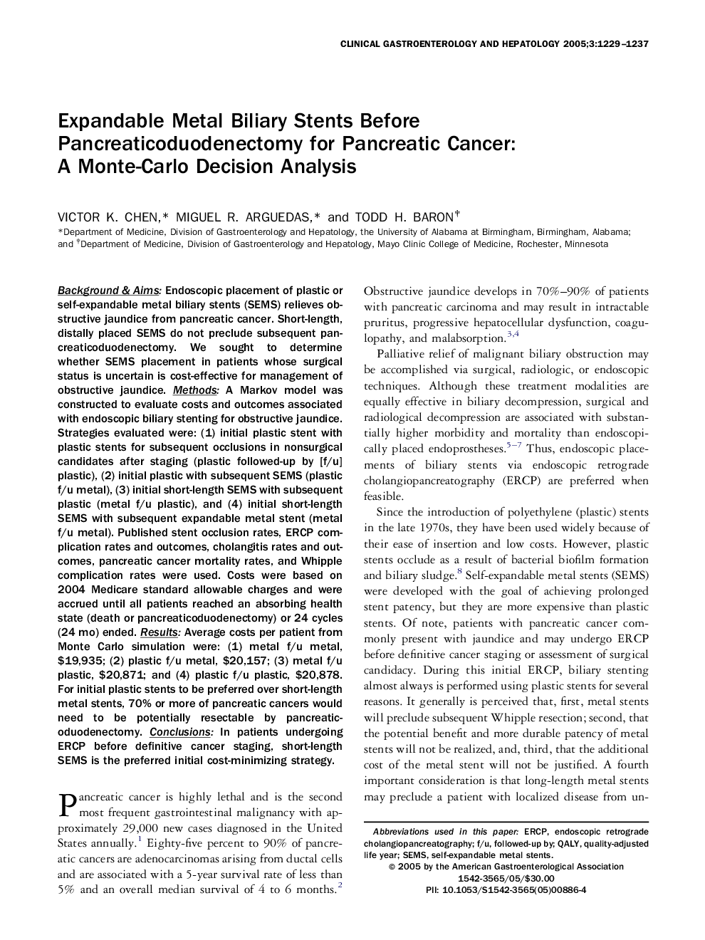 Expandable Metal Biliary Stents Before Pancreaticoduodenectomy for Pancreatic Cancer: A Monte-Carlo Decision Analysis