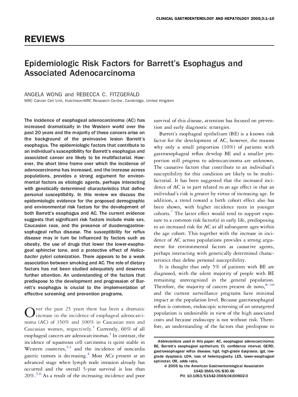 Epidemiologic risk factors for Barrett's esophagus and associated adenocarcinoma