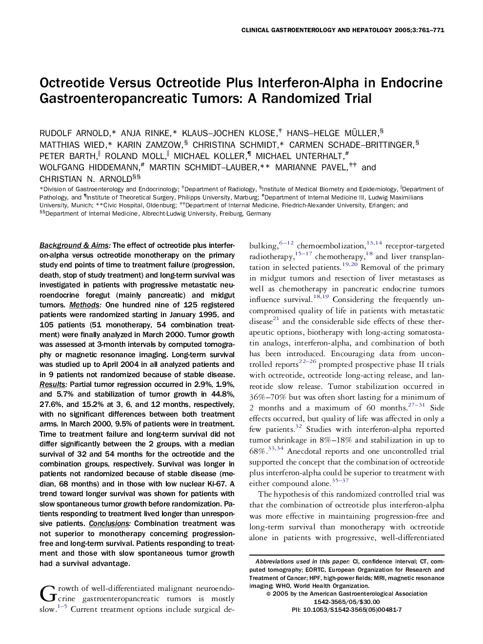 Octreotide Versus Octreotide Plus Interferon-Alpha in Endocrine Gastroenteropancreatic Tumors: A Randomized Trial