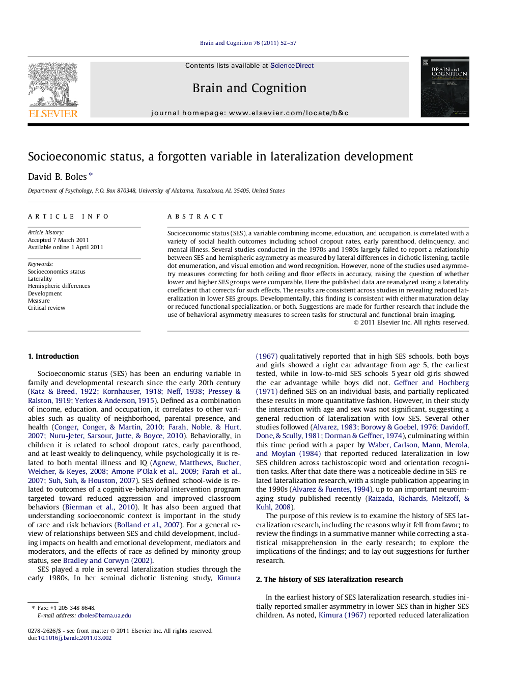 Socioeconomic status, a forgotten variable in lateralization development