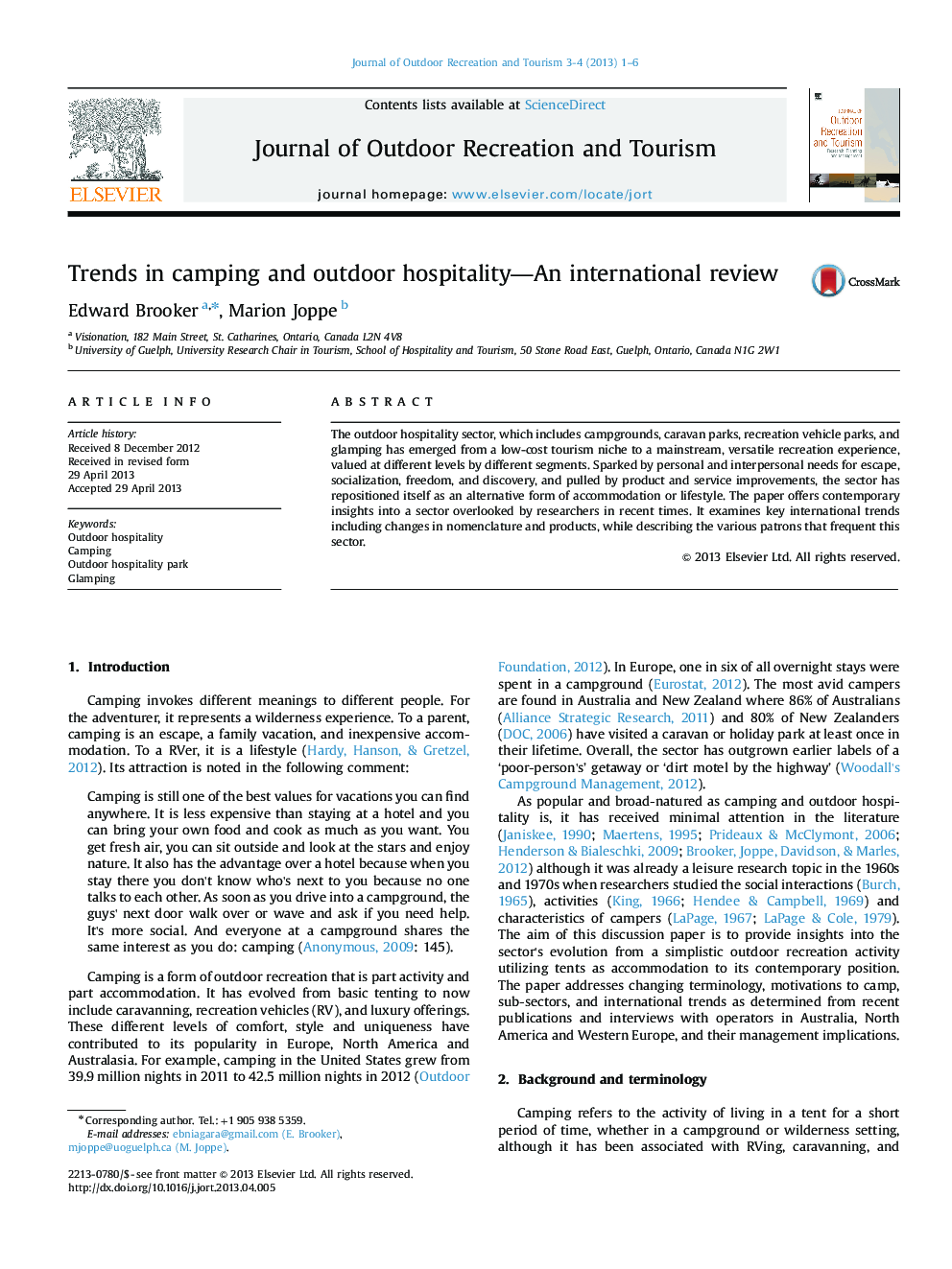 عکس صفحه اول مقاله: Trends in camping and outdoor hospitality—An international review Trends in camping and outdoor hospitality—An international review