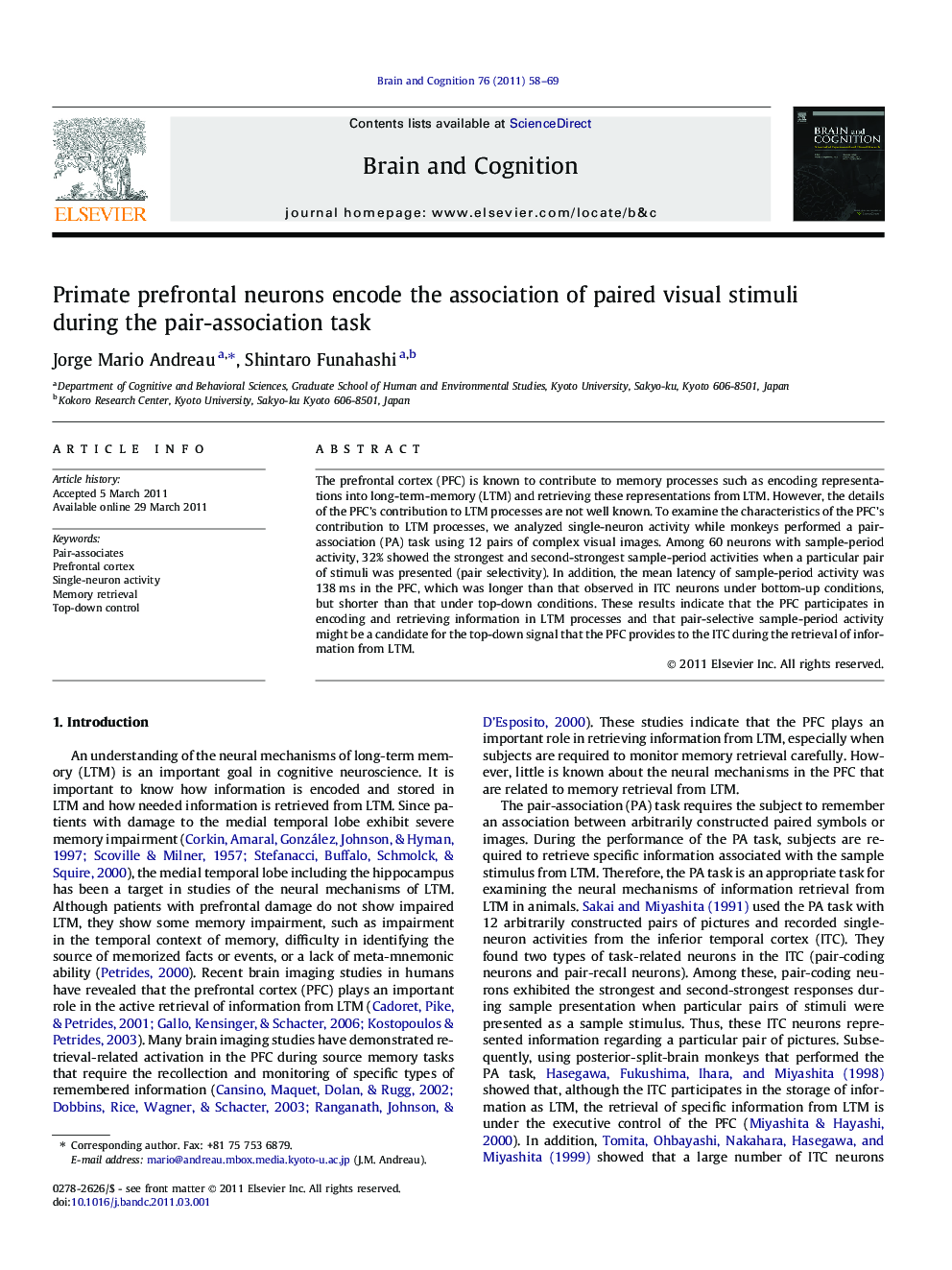 Primate prefrontal neurons encode the association of paired visual stimuli during the pair-association task