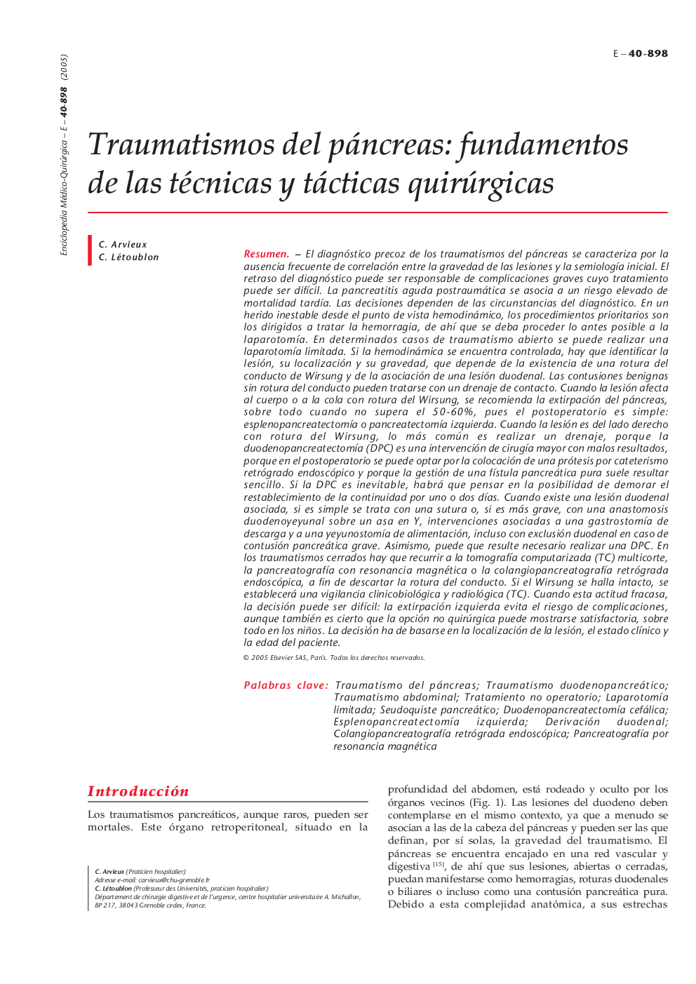 Traumatismos del páncreas: fundamentos de las técnicas y tácticas quirúrgicas