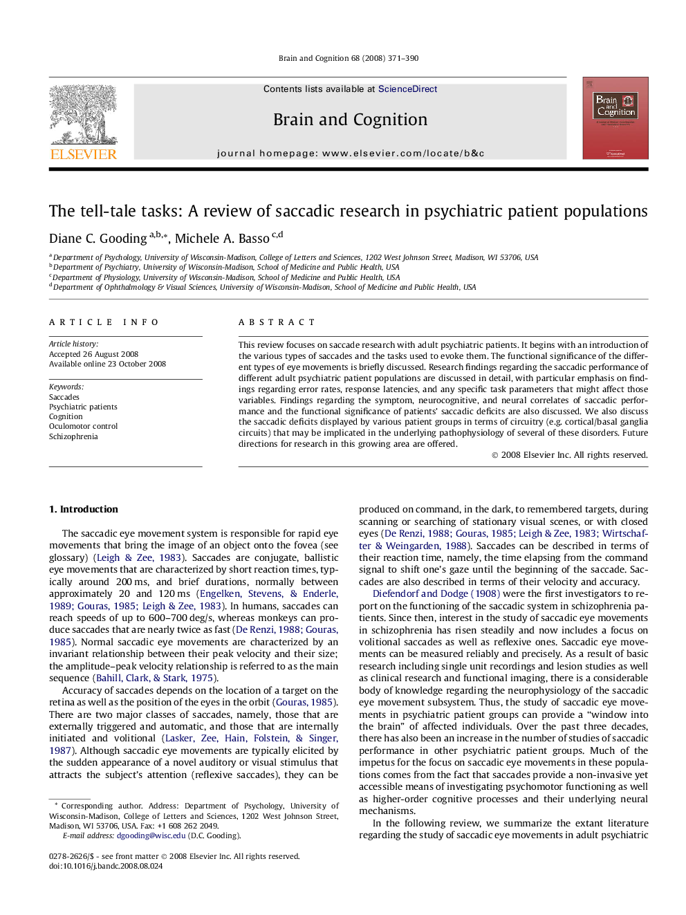 The tell-tale tasks: A review of saccadic research in psychiatric patient populations