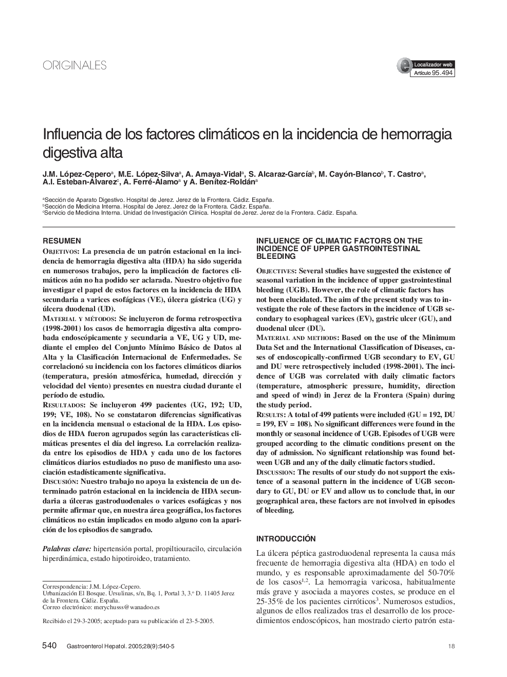 Influencia de los factores climáticos en la incidencia de hemorragia digestiva alta