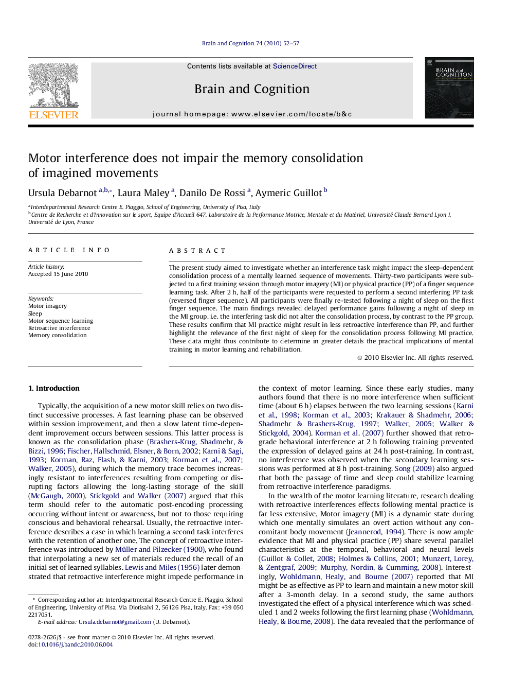 Motor interference does not impair the memory consolidation of imagined movements