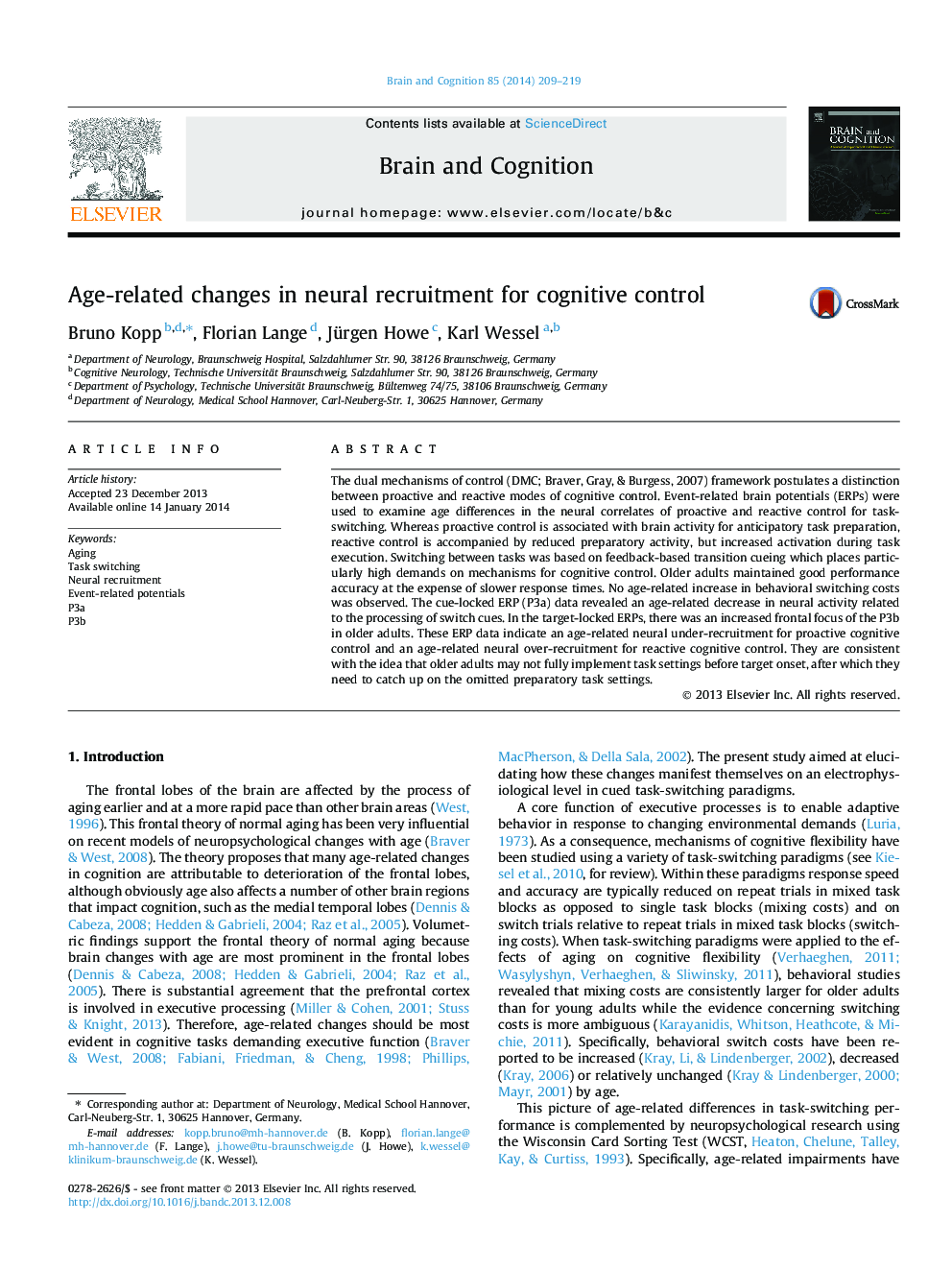 Age-related changes in neural recruitment for cognitive control