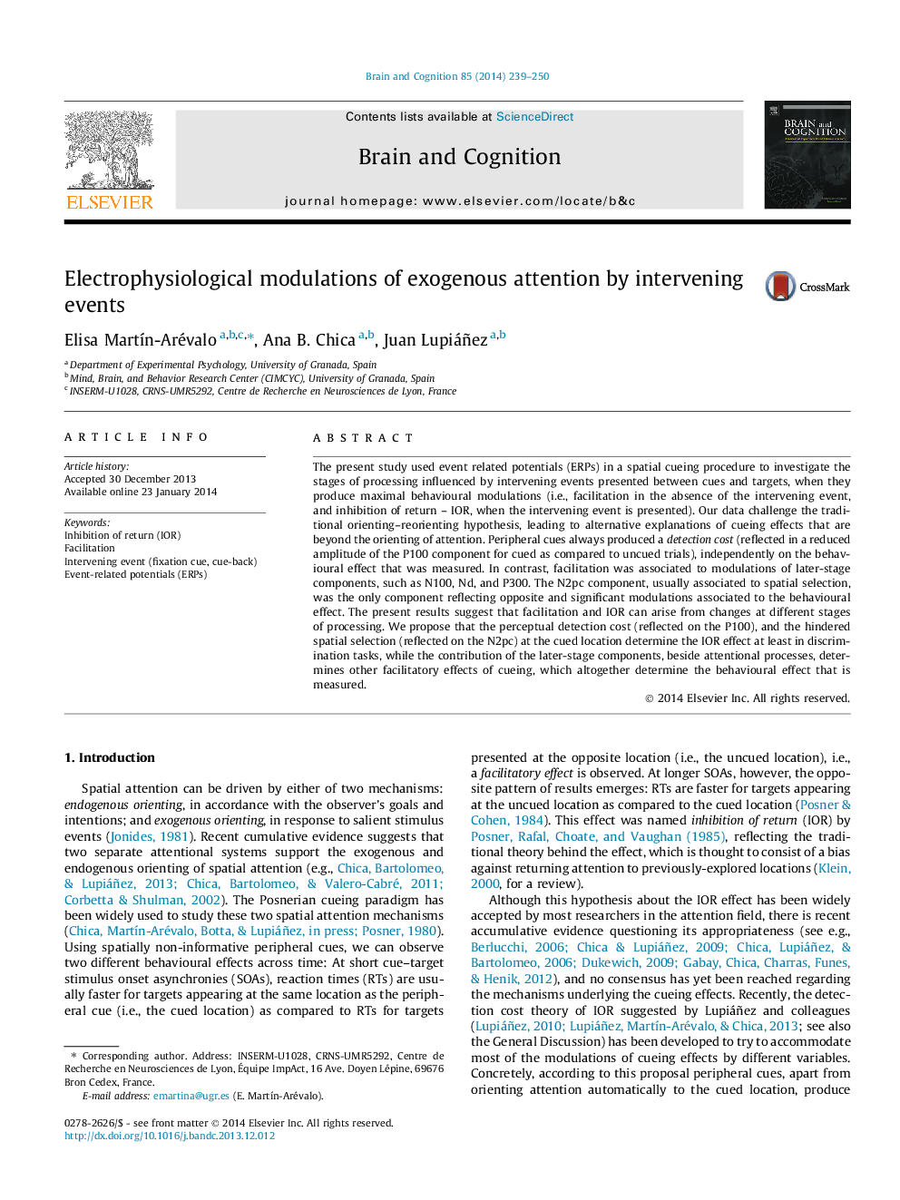 Electrophysiological modulations of exogenous attention by intervening events