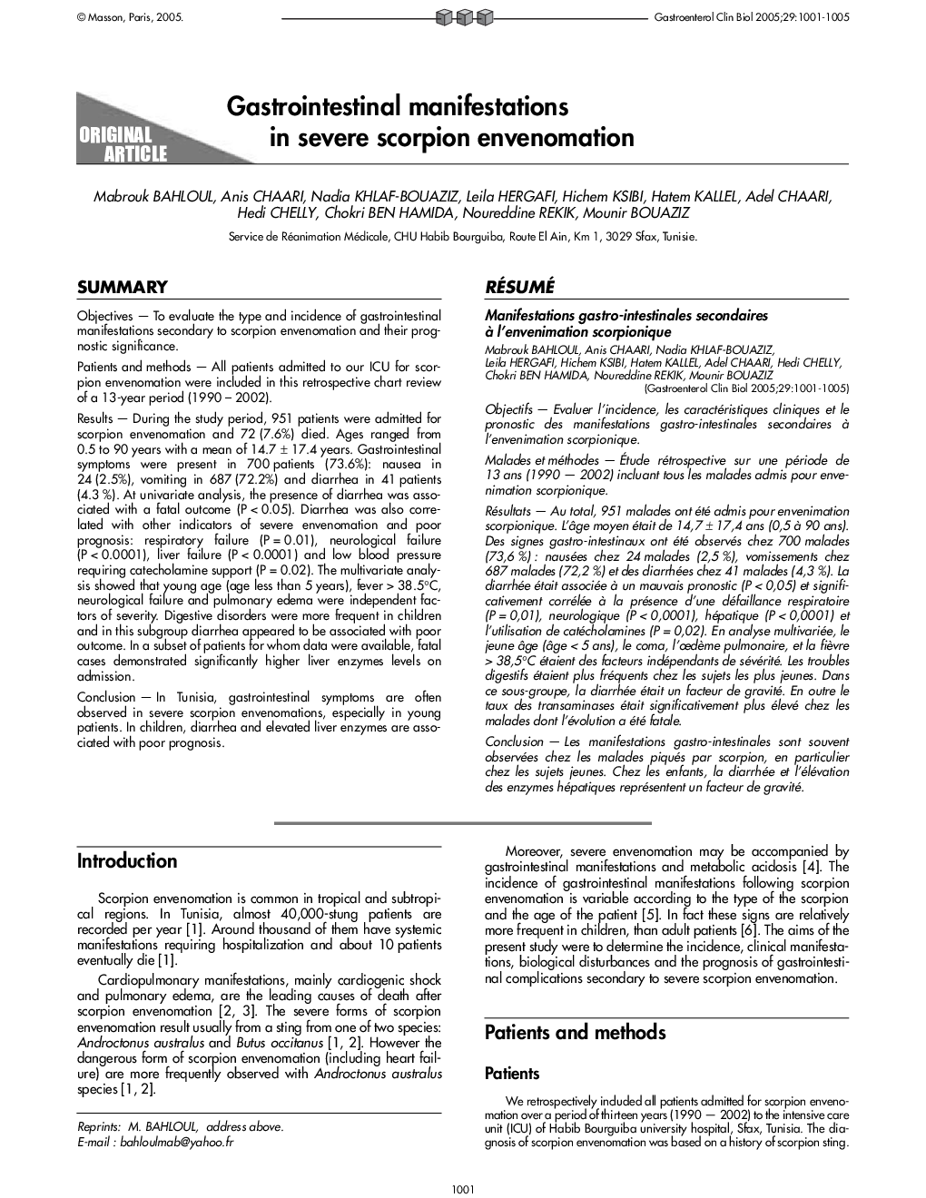 Gastrointestinal manifestations in severe scorpion envenomation