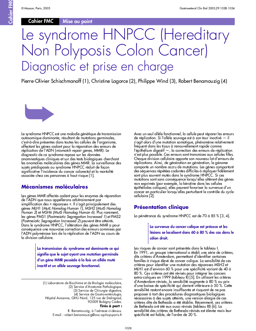 Le syndrome HNPCC (Hereditary Non Polyposis Colon Cancer)