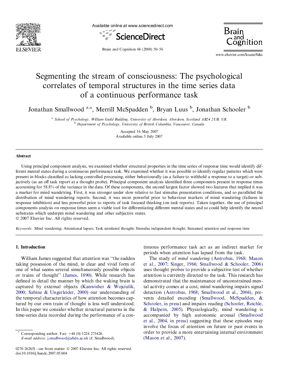 Segmenting the stream of consciousness: The psychological correlates of temporal structures in the time series data of a continuous performance task