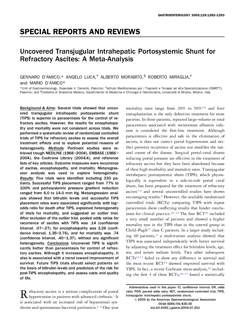 Uncovered Transjugular Intrahepatic Portosystemic Shunt for Refractory Ascites: A Meta-Analysis